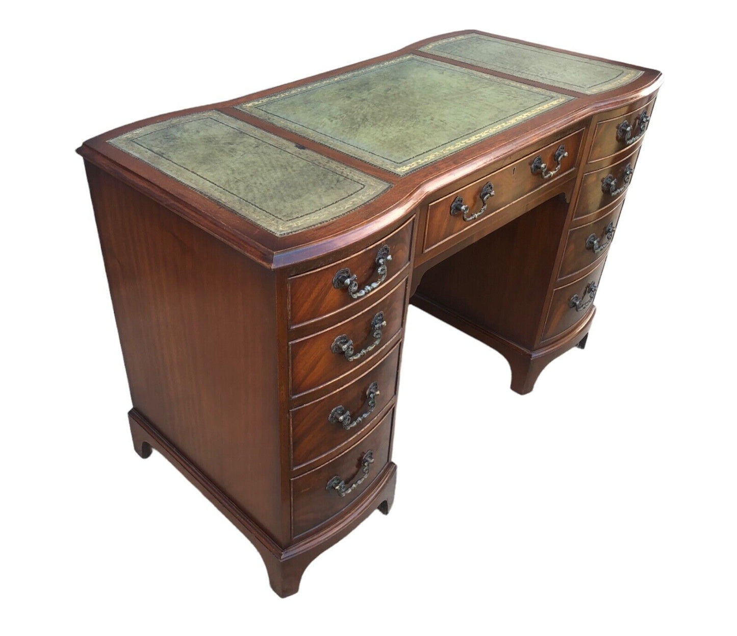 000924....Handsome Vintage Mahogany Desk With Nine Drawers ( sold )