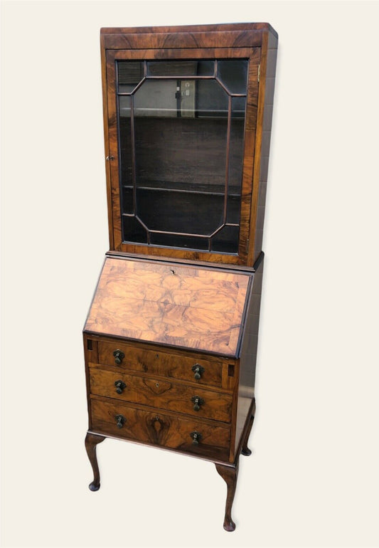 000982....Stunning Art Deco Style Walnut Bureau Bookcase ( SOLD )