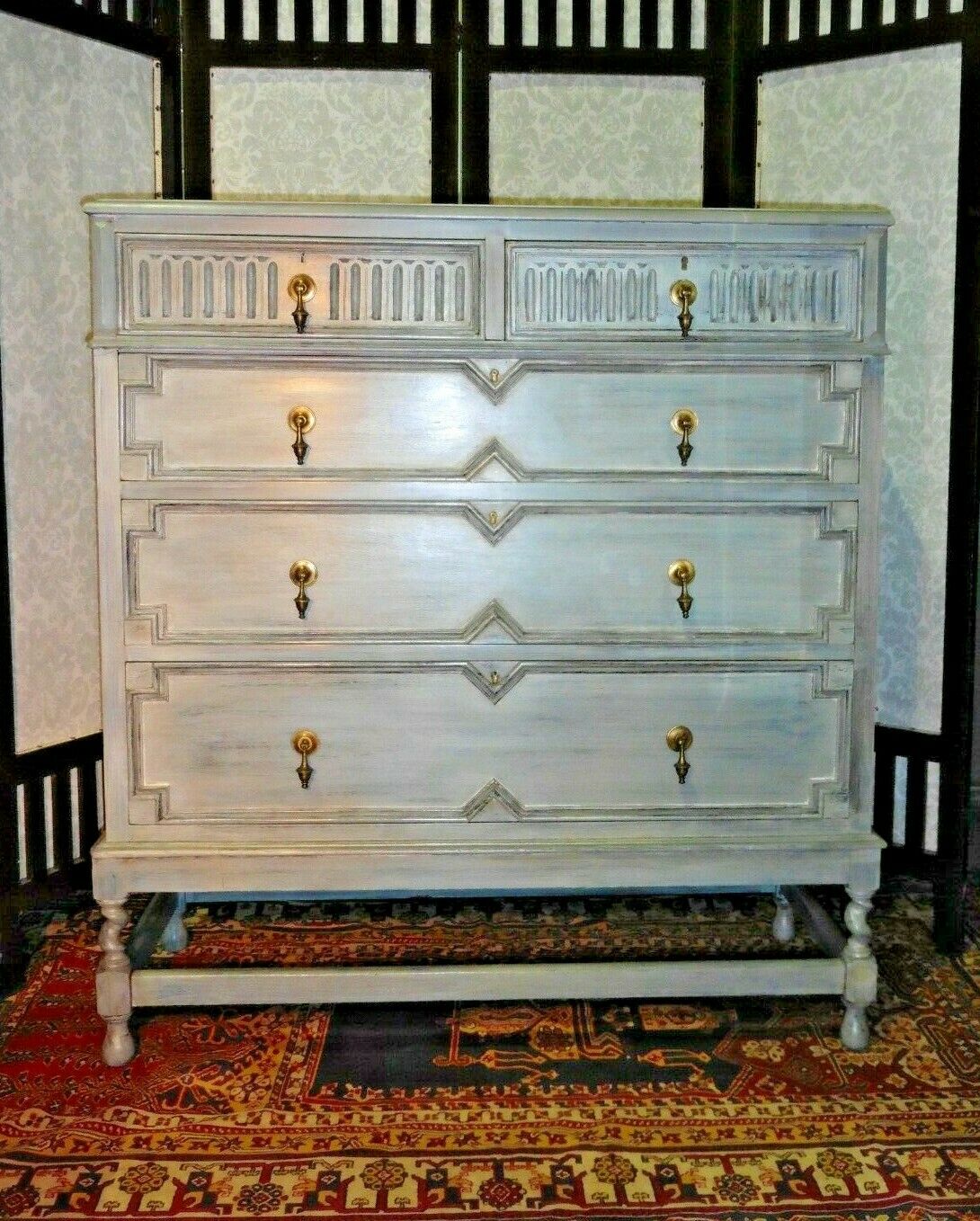 388.....Handsome Vintage Refinished Jacobean Style Oak Chest Of Drawers