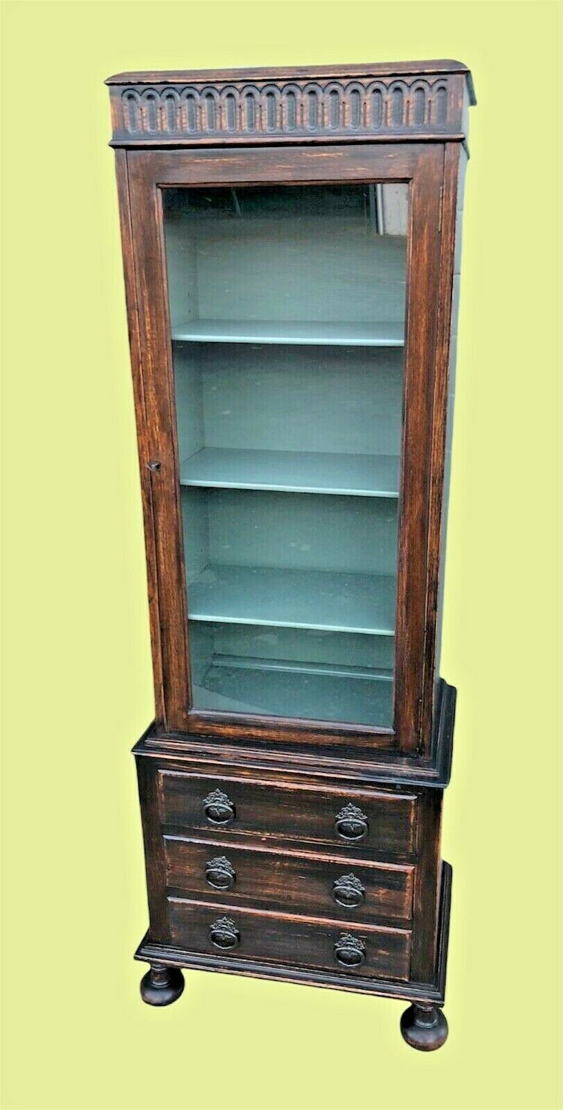 000997....Handsome Vintage Glazed Oak Cabinet With Drawers - Sold