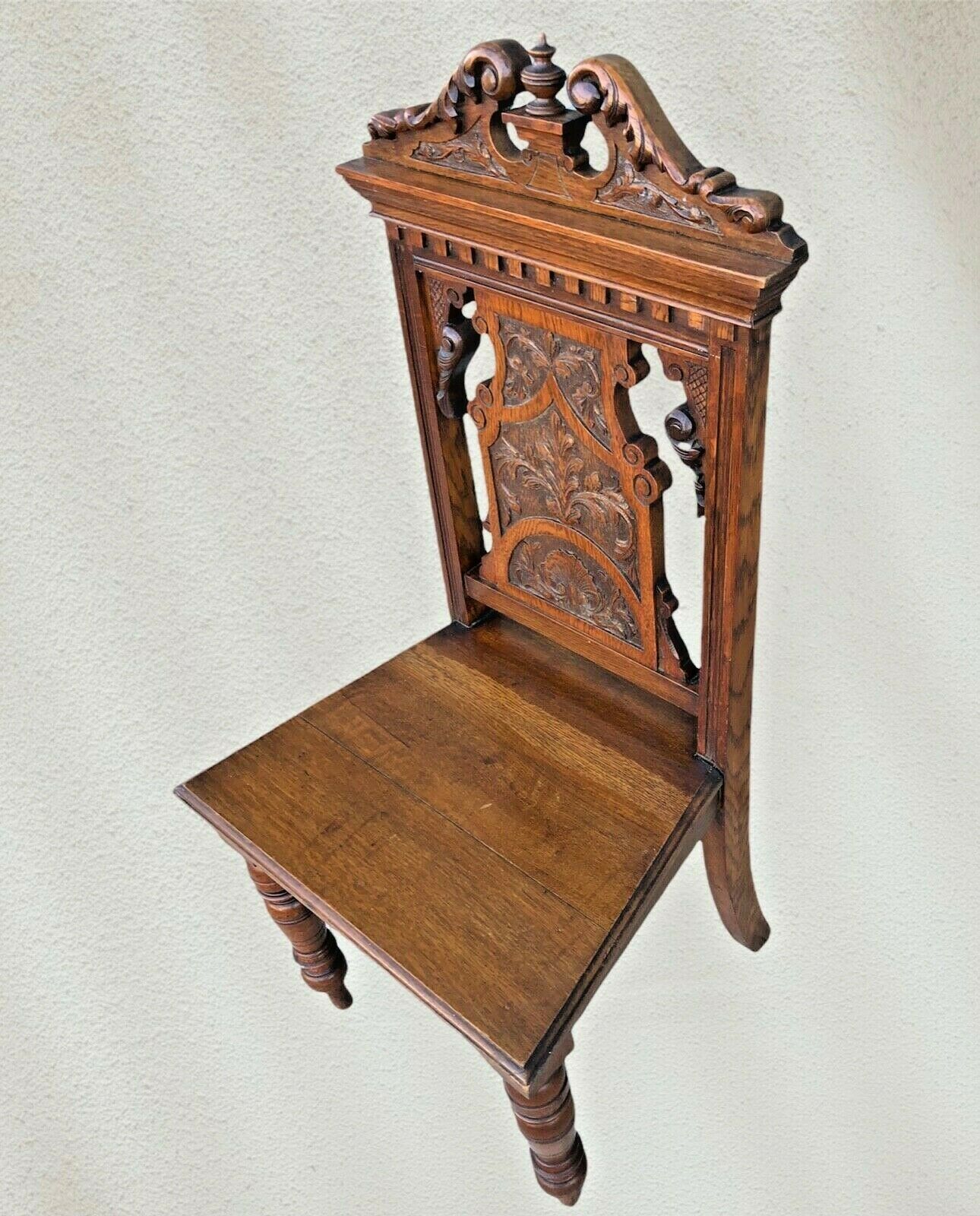 Quality Antique Carved Oak Hall Chair ( SOLD )