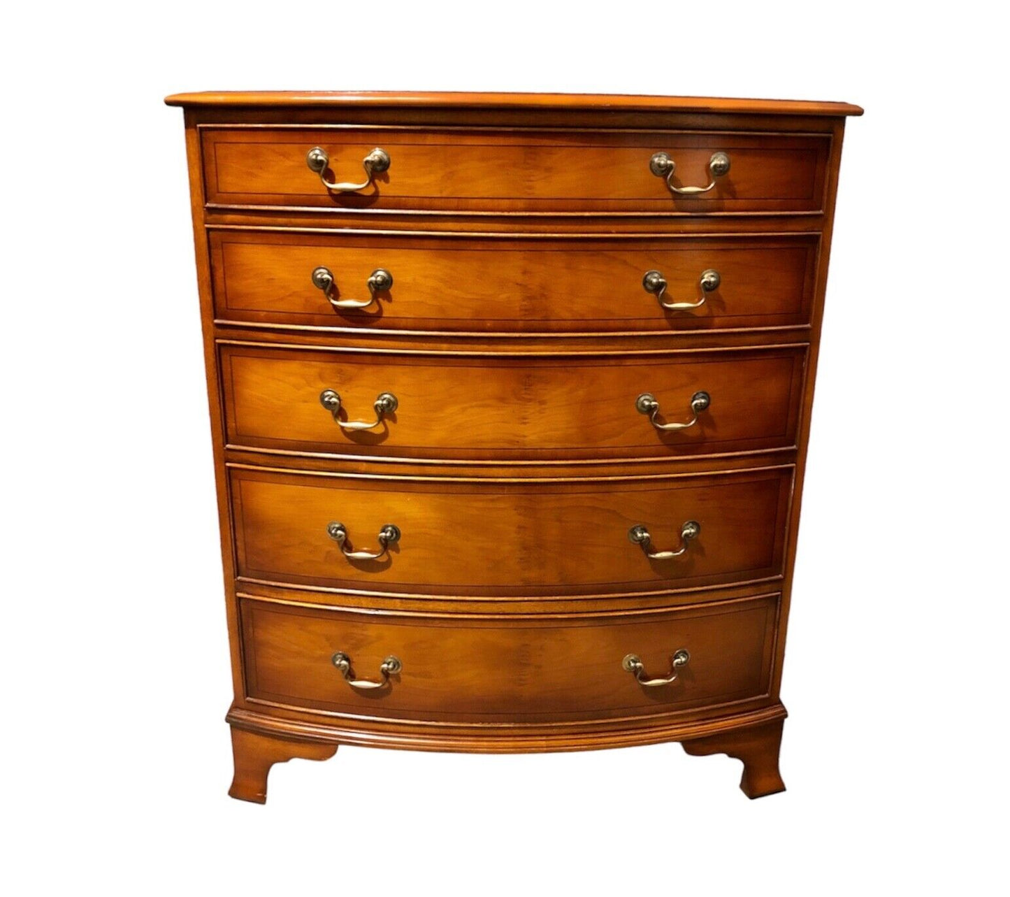 000869.....Handsome Vintage Yew Bow Front Chest Of Drawers ( sold )