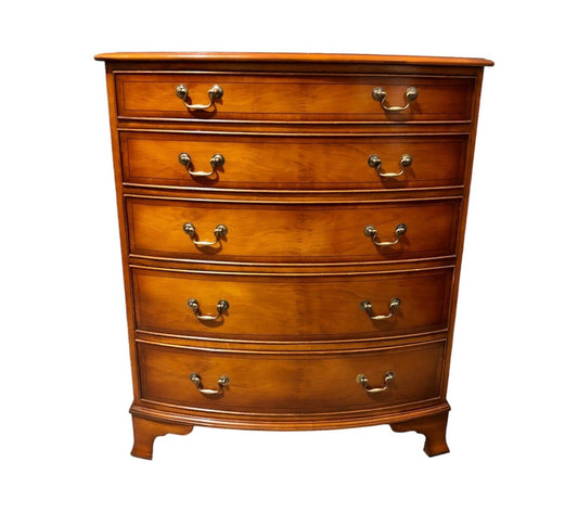 000869.....Handsome Vintage Yew Bow Front Chest Of Drawers ( sold )