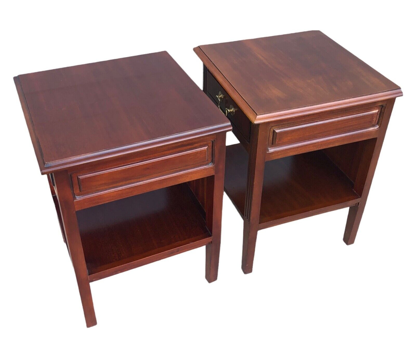 000916....Handsome Pair Of Vintage Mahogany Bedside Tables ( sold )