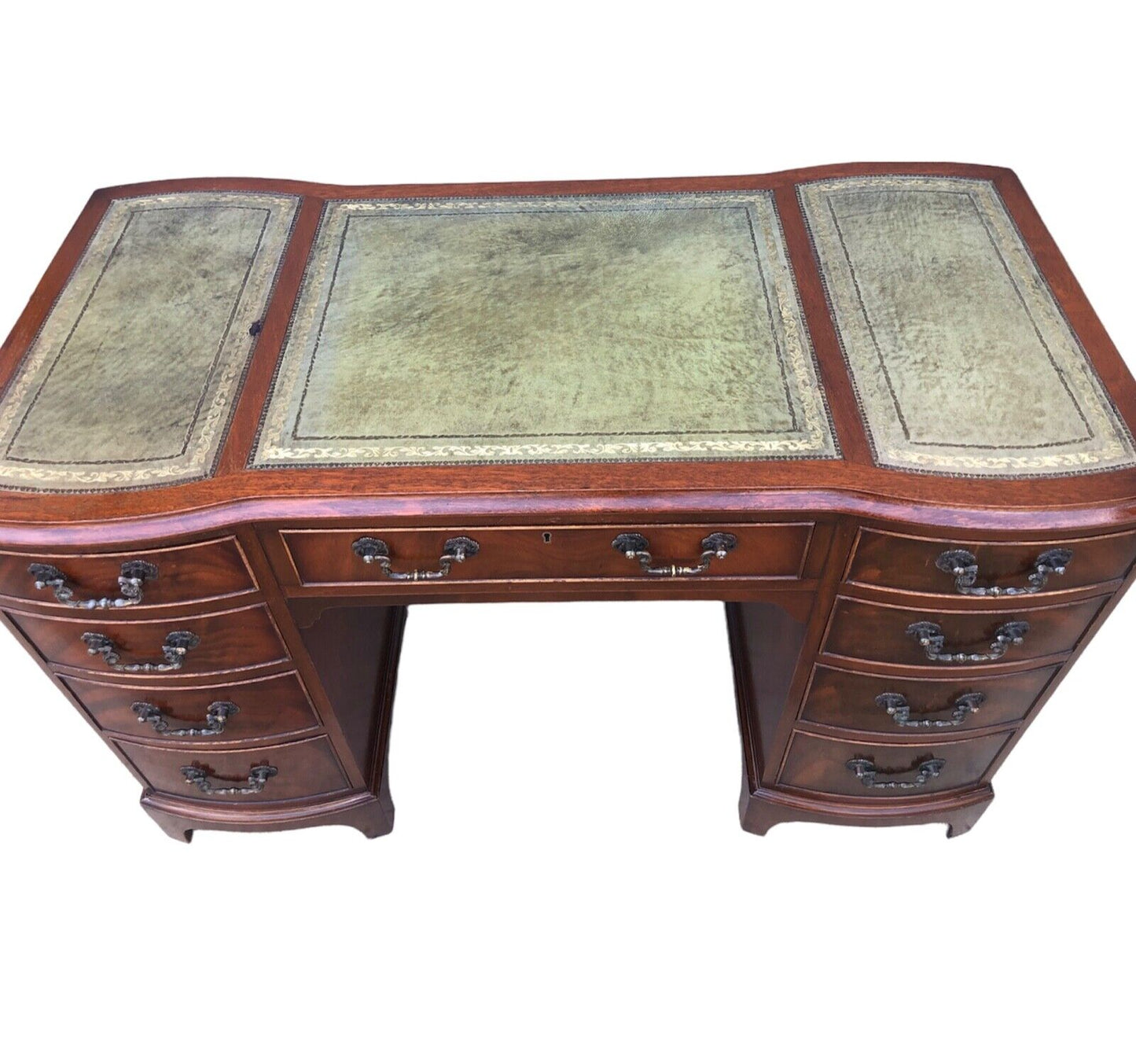 000924....Handsome Vintage Mahogany Desk With Nine Drawers ( sold )