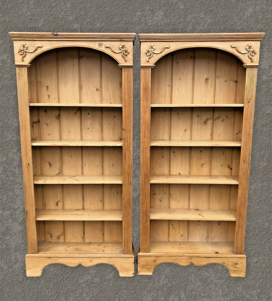Pair Of Tall Stunning Vintage Pine Bookcases / Pine Bookshelves ( SOLD )