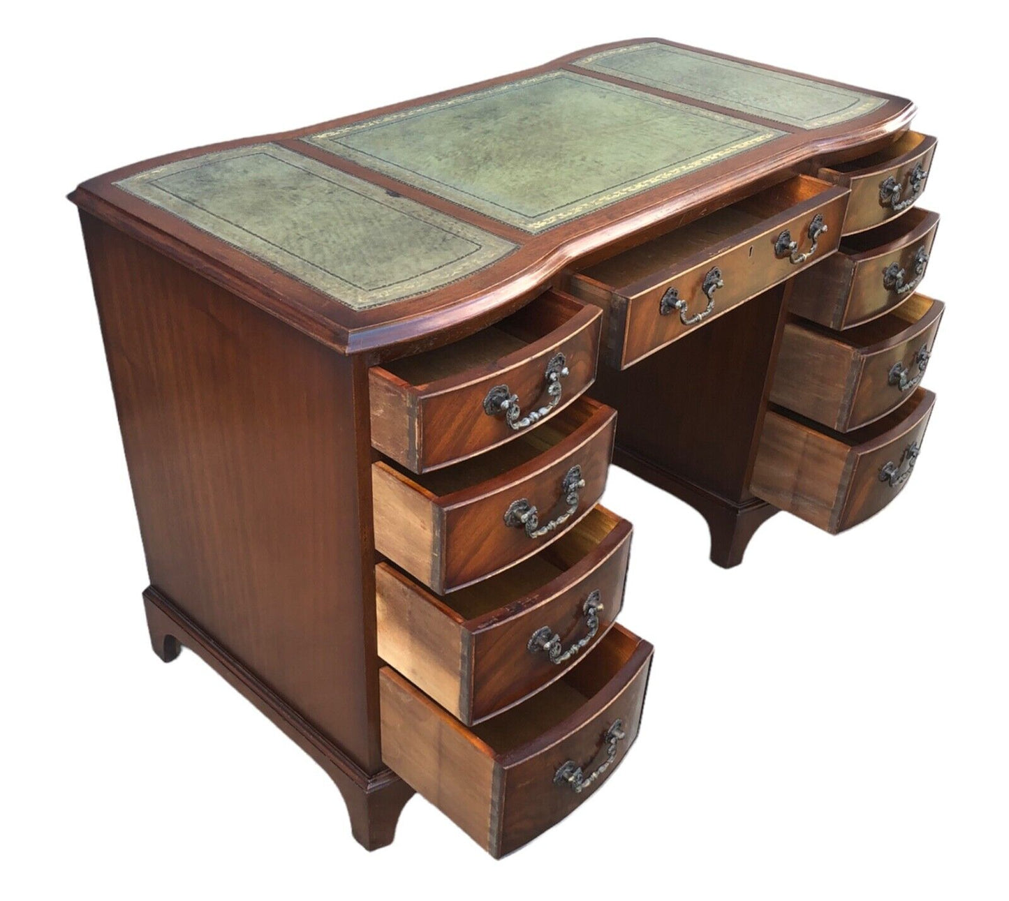 000924....Handsome Vintage Mahogany Desk With Nine Drawers ( sold )