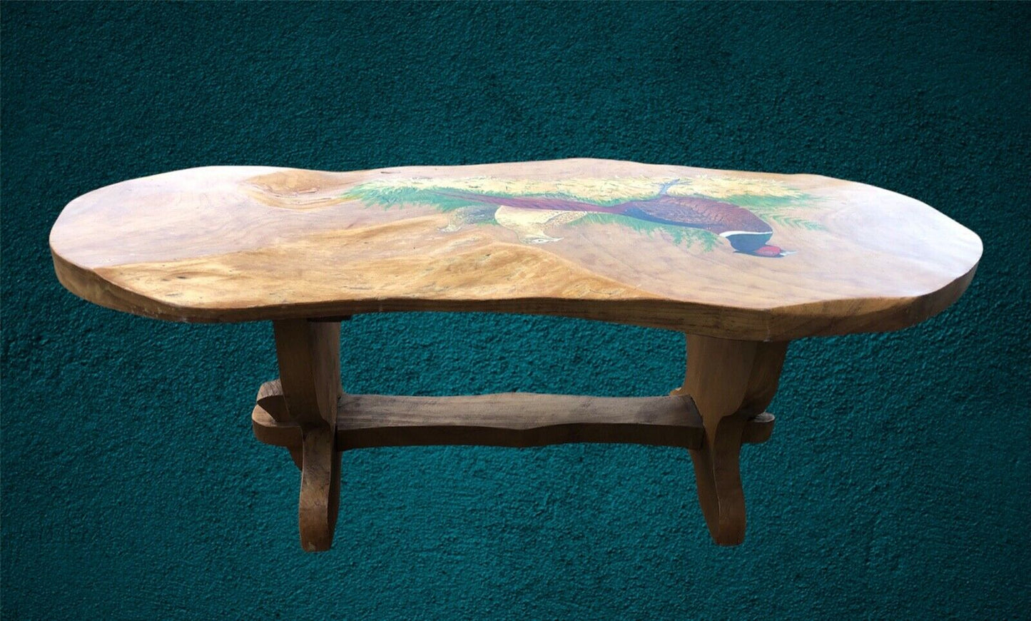 000987.....Heavy Vintage Ash Coffee Table With Hand Painted Decoration ( sold )