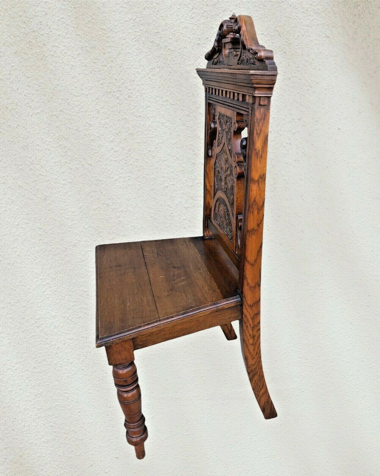 Quality Antique Carved Oak Hall Chair ( SOLD )
