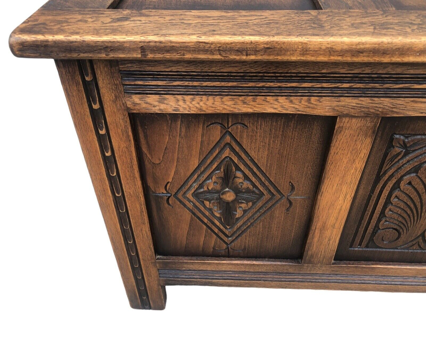 000918....Handsome Vintage Carved Oak Coffer / Blanket Box / Chest ( sold )