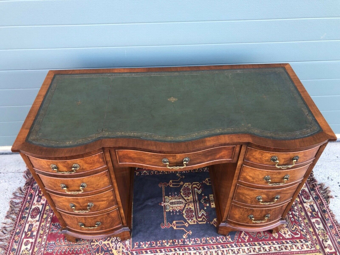 Handsome Vintage Figured Walnut Desk / Reprodux Nine Drawer Desk ( SOLD )