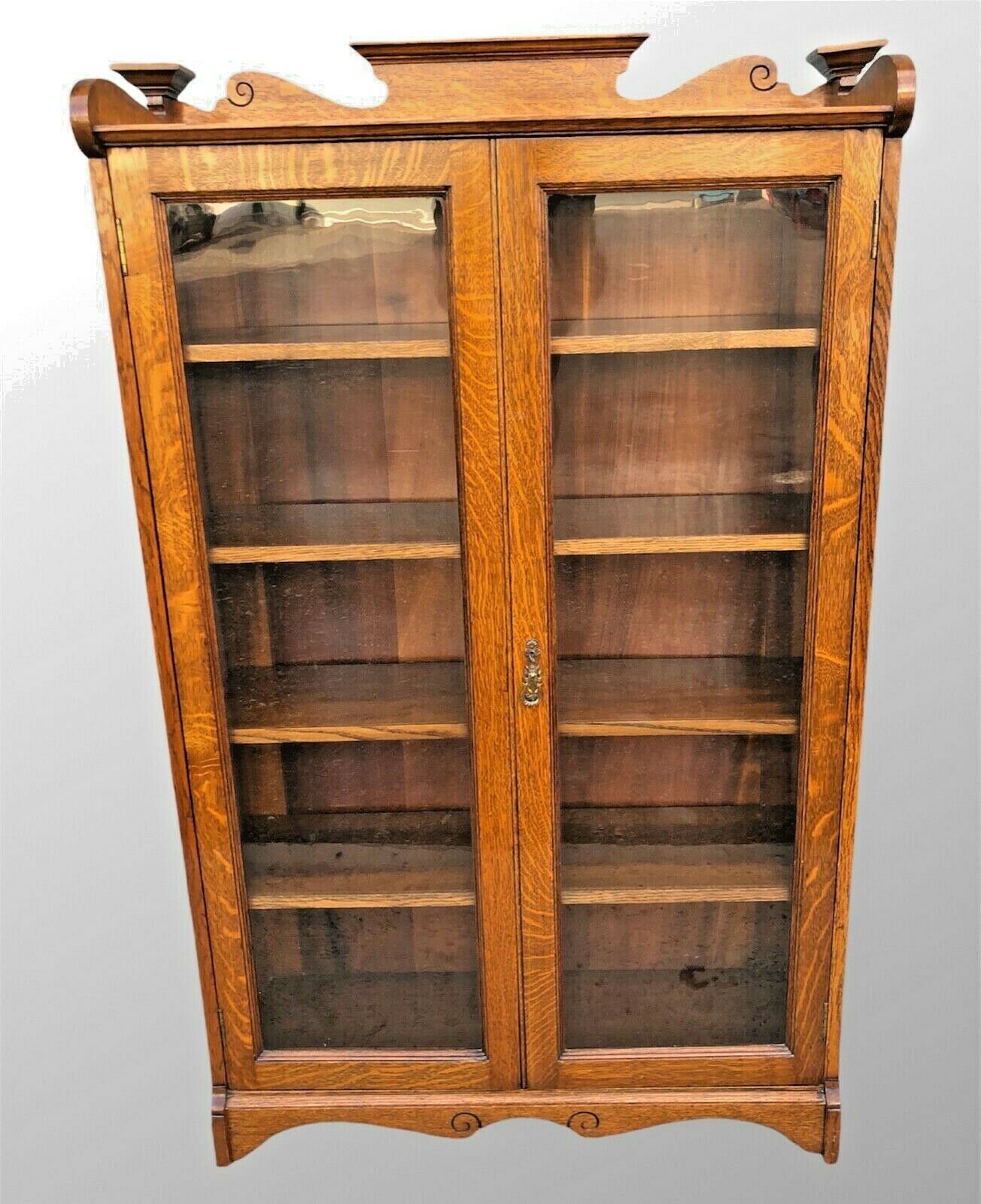 Arts And Craft Oak Bookcase / Arts And Crafts Glazed Cabinet  ( SOLD )