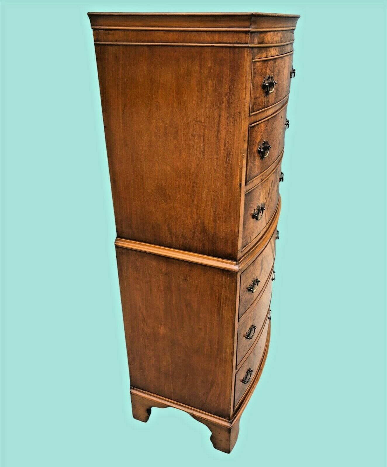 000985.....Handsome Vintage Walnut Tallboy Chest Of Six Drawers ( SOLD )