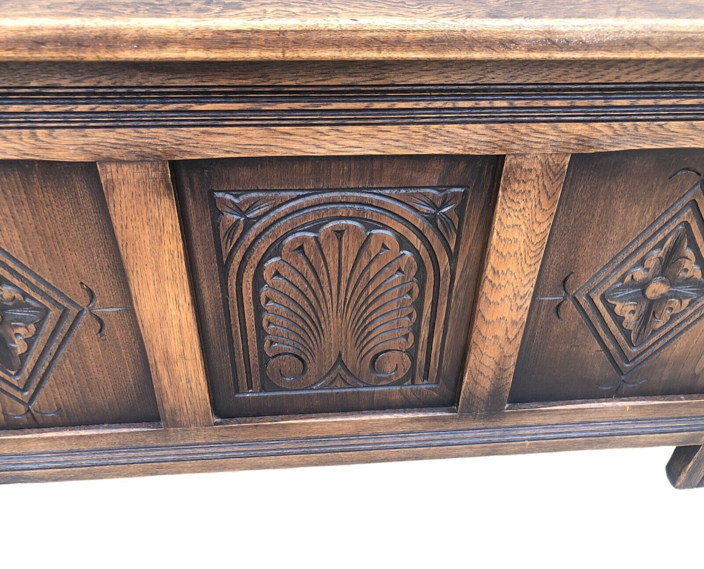 000918....Handsome Vintage Carved Oak Coffer / Blanket Box / Chest ( sold )