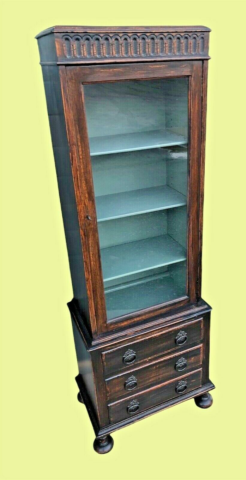 000997....Handsome Vintage Glazed Oak Cabinet With Drawers - Sold