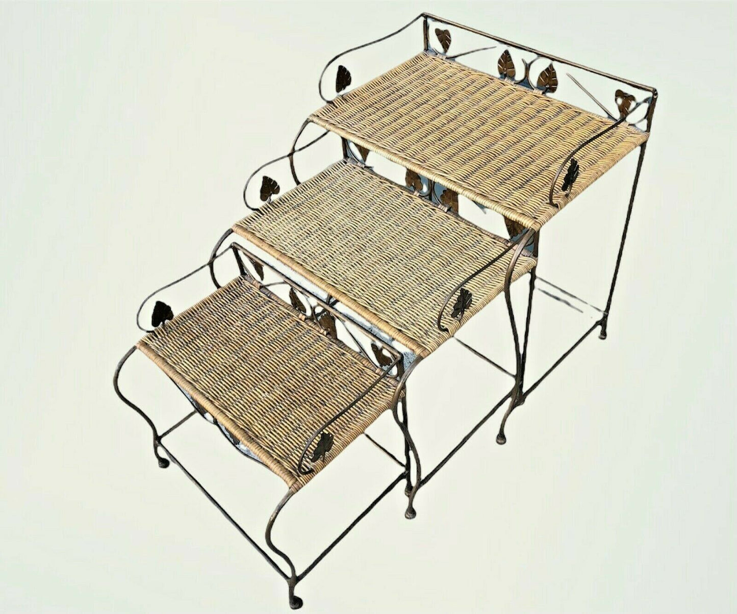 Vintage Wicker And Wrought Iron Nest Of Tables ( SOLD )