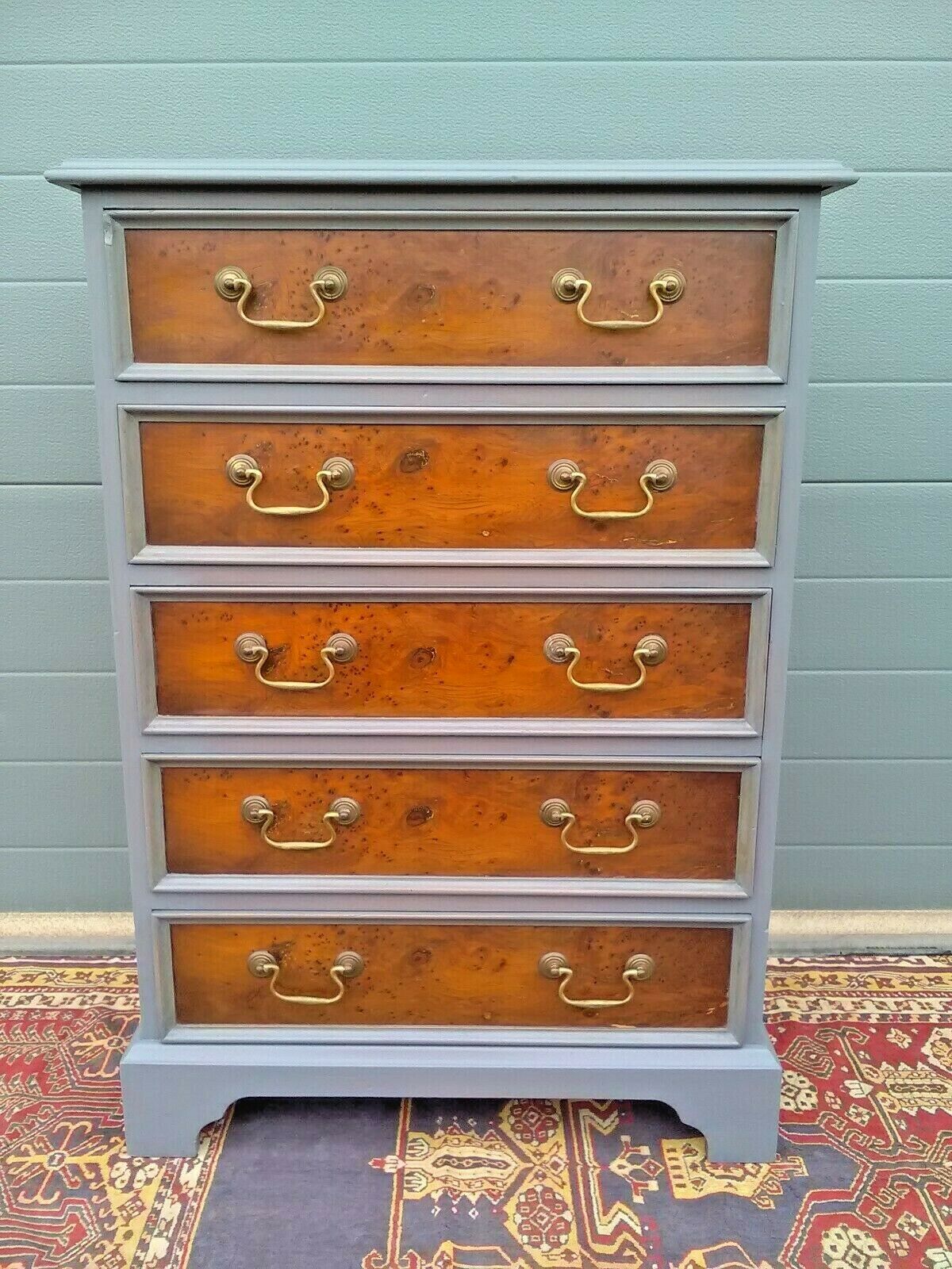 Handsome Vintage Yew Tallboy Chest Of Drawers ( SOLD )