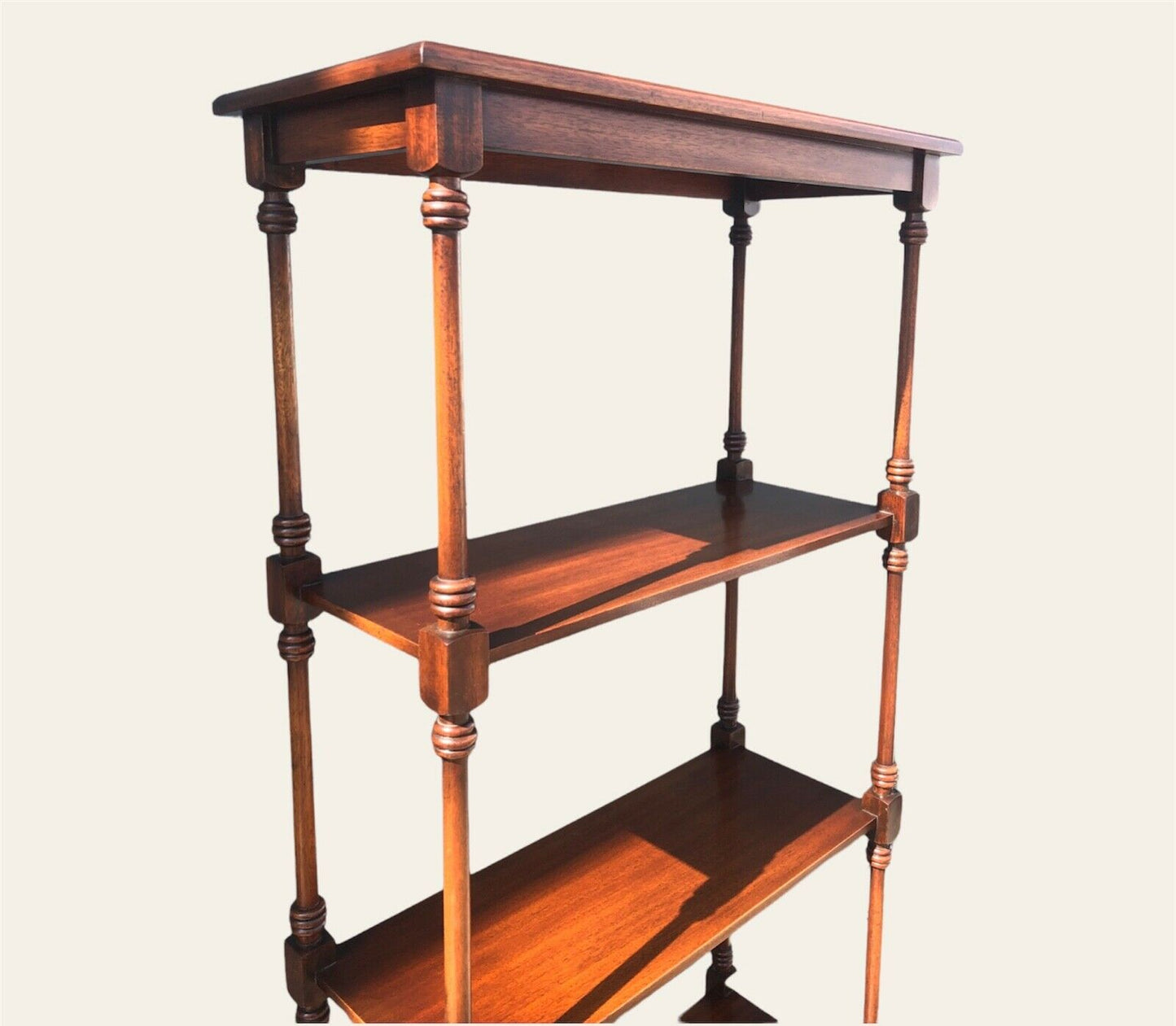 000975.....Vintage Reprodux Mahogany Shelving Unit With Drawer ( sold )