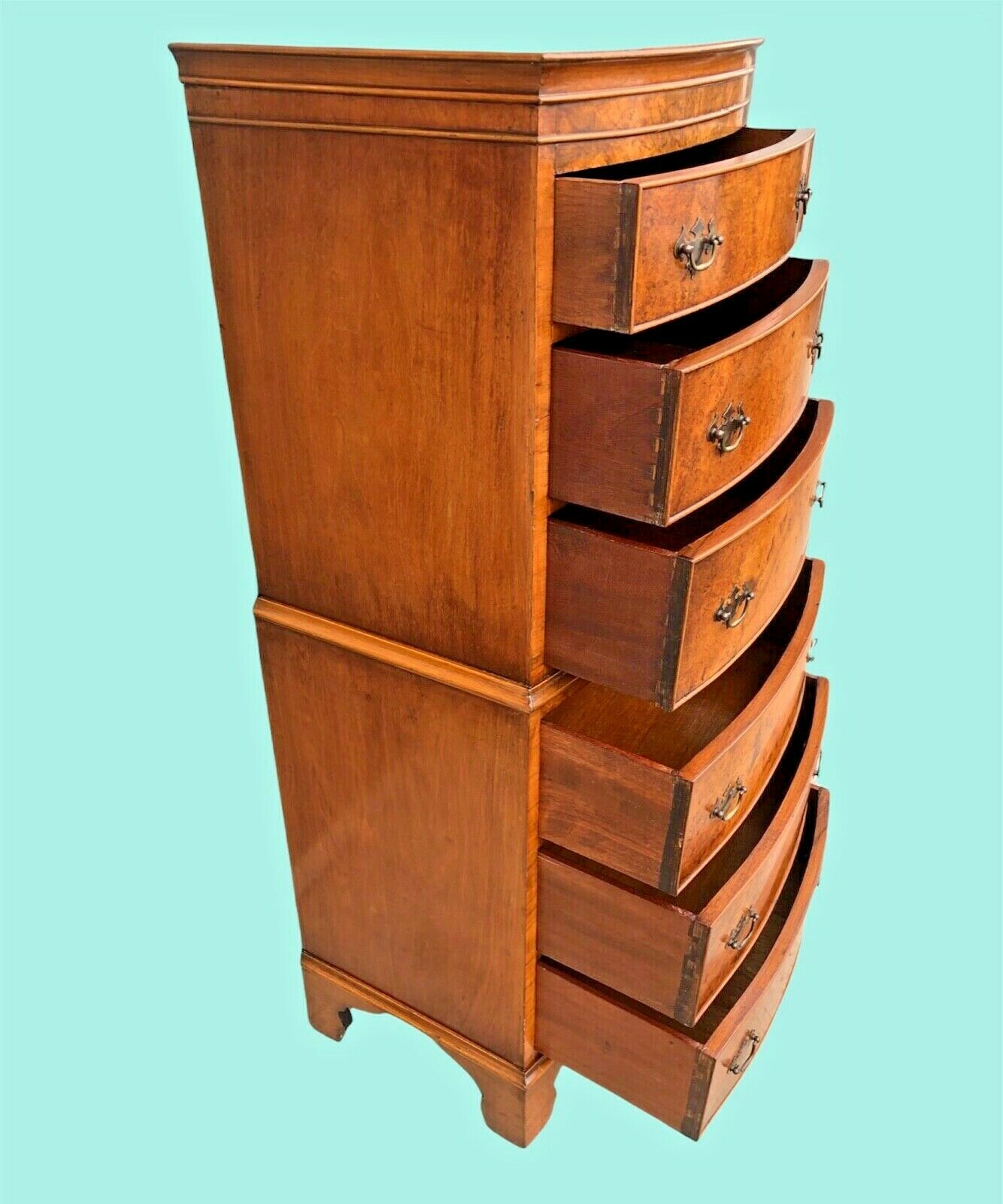 000985.....Handsome Vintage Walnut Tallboy Chest Of Six Drawers ( SOLD )