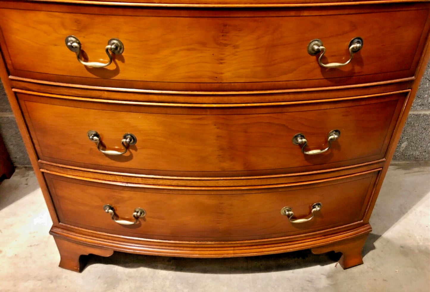 000869.....Handsome Vintage Yew Bow Front Chest Of Drawers ( sold )