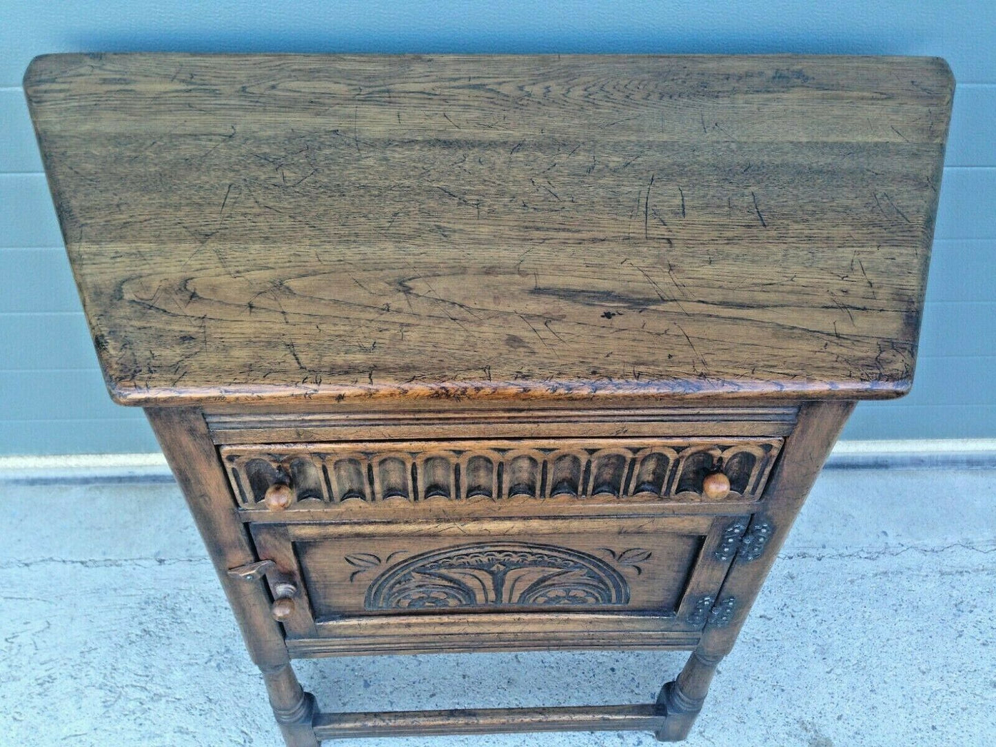 Vintage Carved Oak Credence Cupboard / Old Charm Style Hall Table SOLD