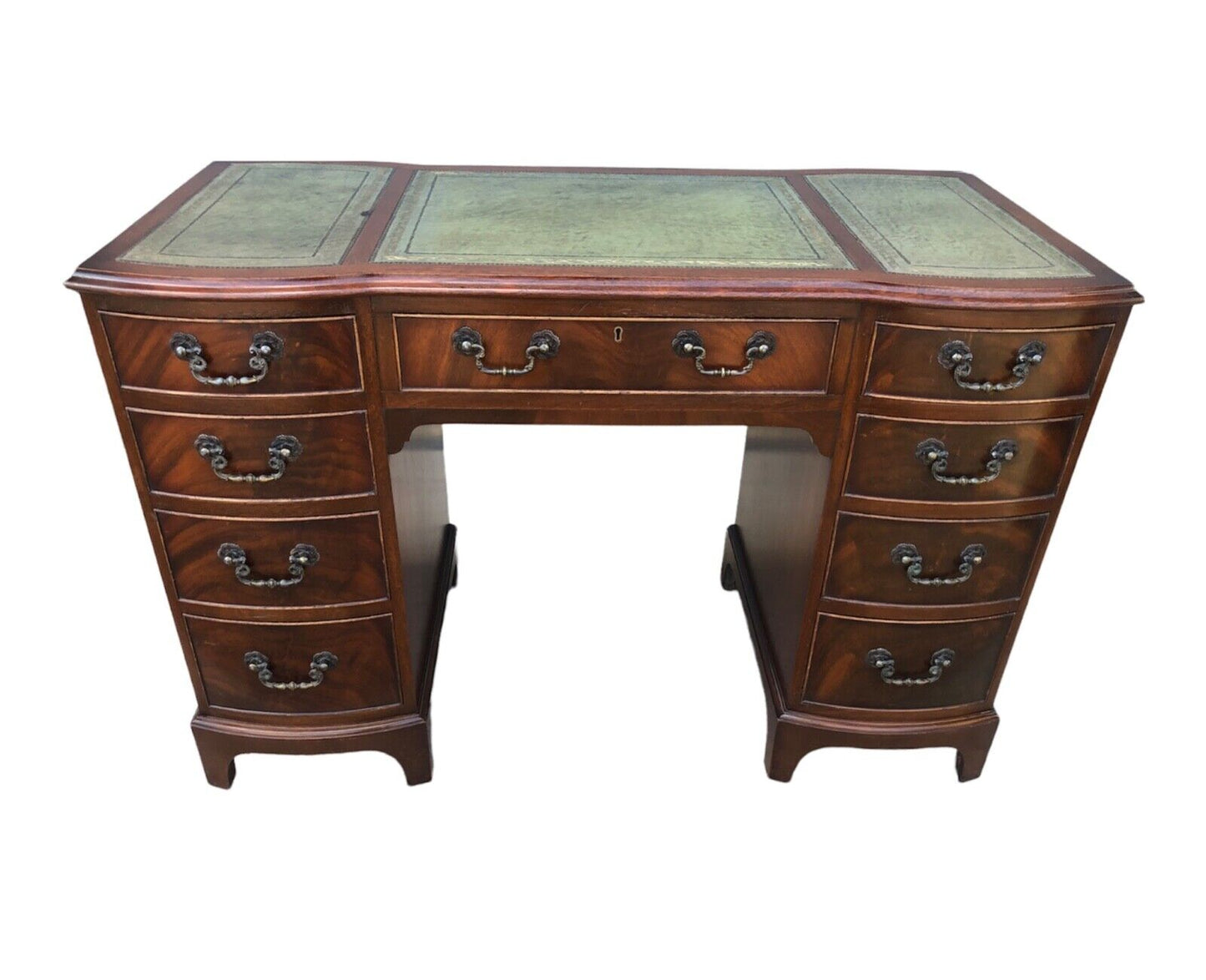 000924....Handsome Vintage Mahogany Desk With Nine Drawers ( sold )