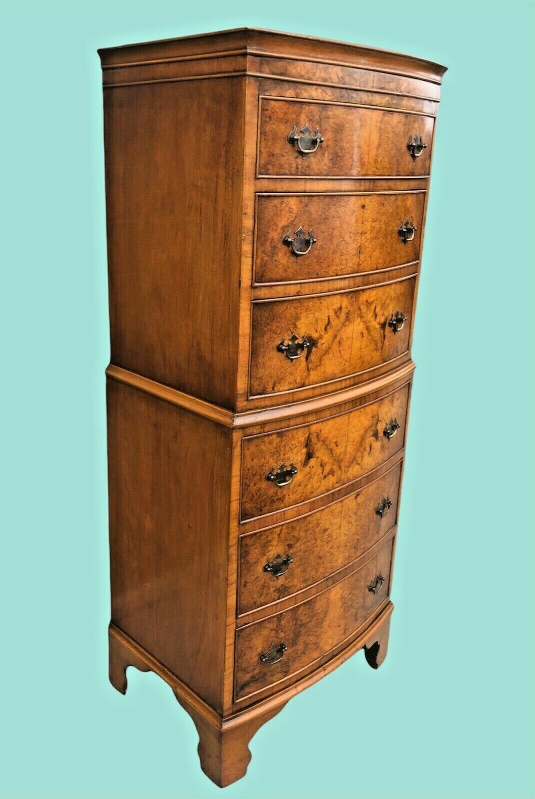 000985.....Handsome Vintage Walnut Tallboy Chest Of Six Drawers ( SOLD )