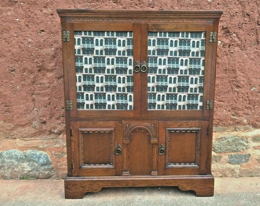 328.....Old Charm Oak Bookcase Or Vintage Carved Oak Cabinet ( SOLD )