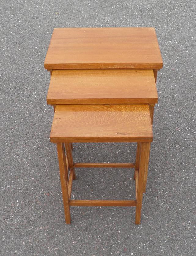 TEAK NEST OF TABLES ARTS AND CRAFTS STYLE