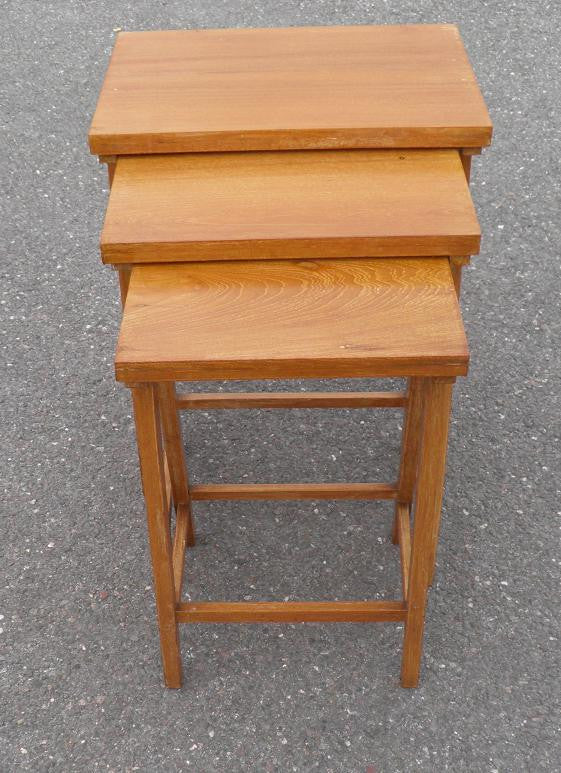TEAK NEST OF TABLES ARTS AND CRAFTS STYLE
