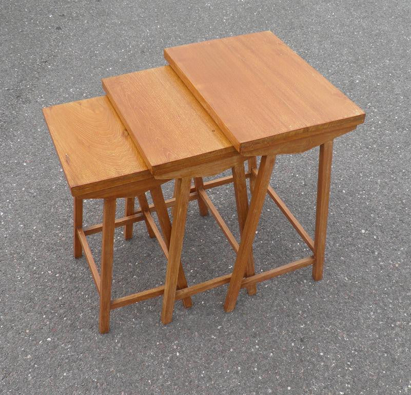 TEAK NEST OF TABLES ARTS AND CRAFTS STYLE