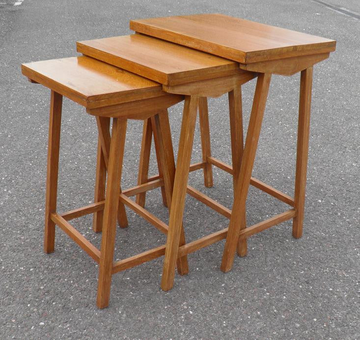 TEAK NEST OF TABLES ARTS AND CRAFTS STYLE