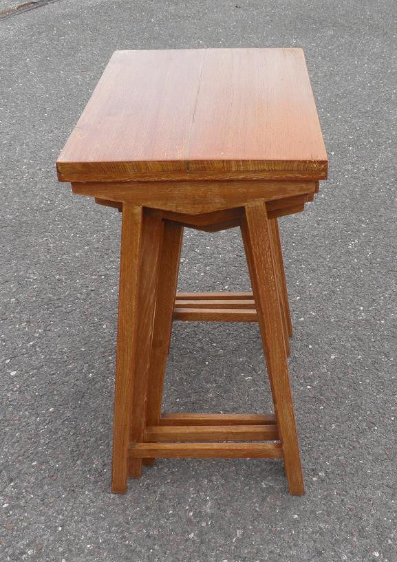 TEAK NEST OF TABLES ARTS AND CRAFTS STYLE