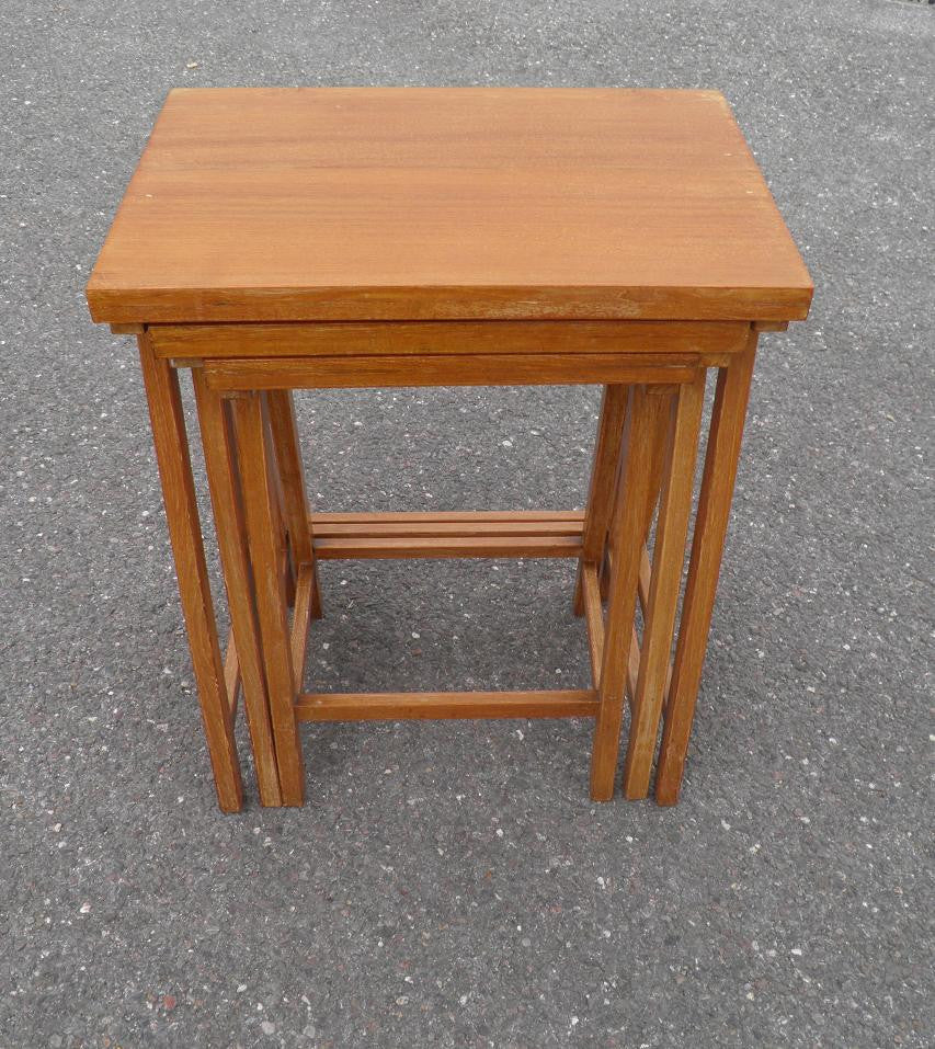 TEAK NEST OF TABLES ARTS AND CRAFTS STYLE