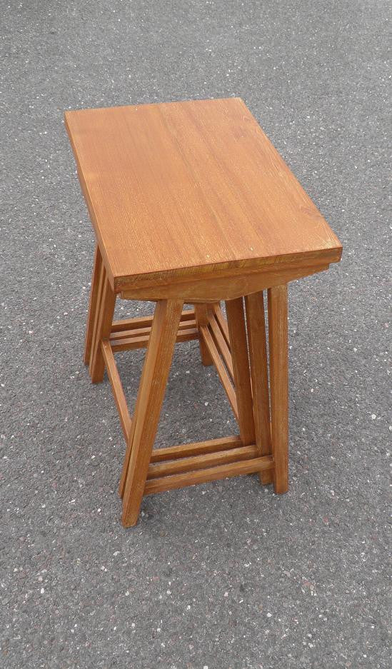 TEAK NEST OF TABLES ARTS AND CRAFTS STYLE