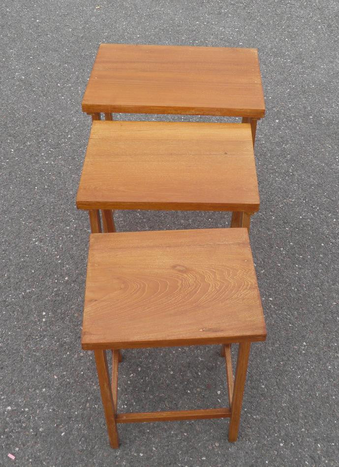 TEAK NEST OF TABLES ARTS AND CRAFTS STYLE