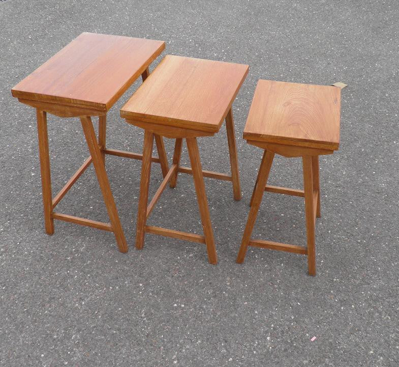 TEAK NEST OF TABLES ARTS AND CRAFTS STYLE