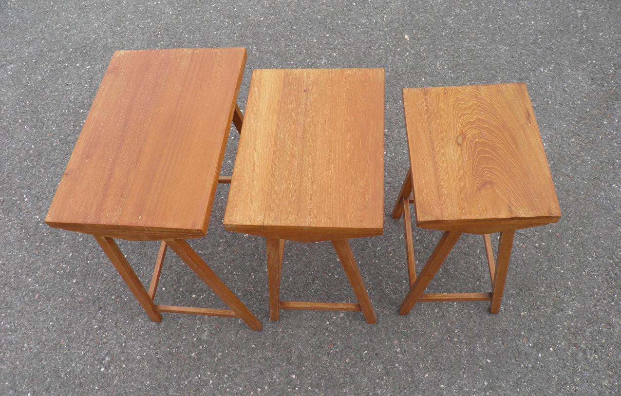 TEAK NEST OF TABLES ARTS AND CRAFTS STYLE