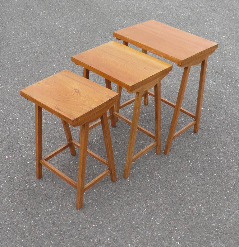 TEAK NEST OF TABLES ARTS AND CRAFTS STYLE