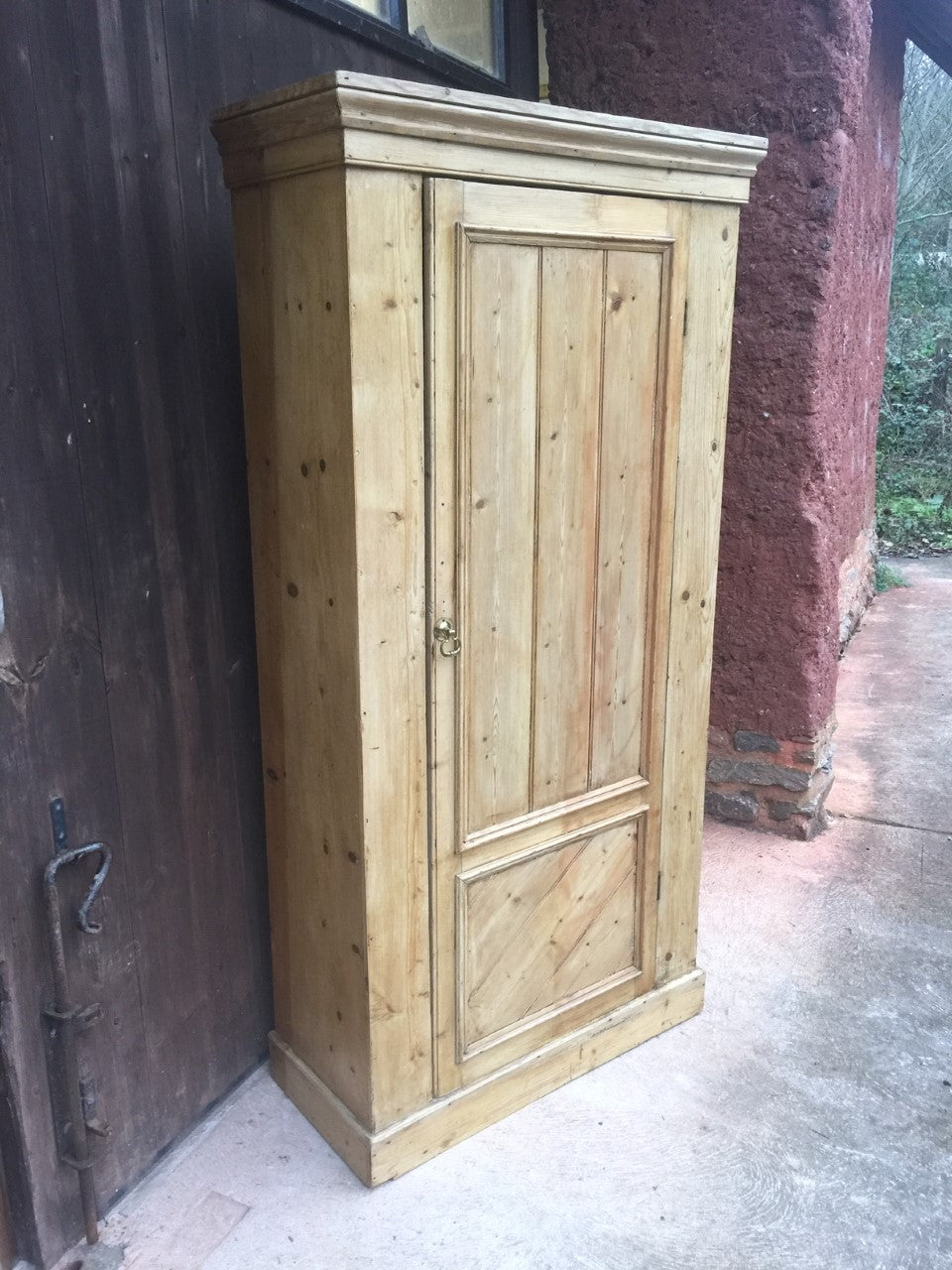 Vintage Stripped Pine Single Wardrobe / Pine Hall Robe